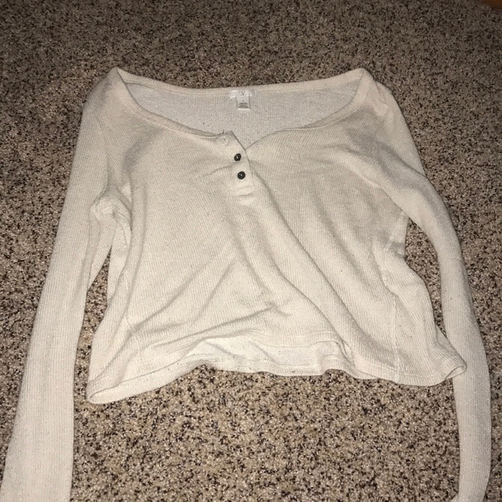 buttoned long-sleeve cream sweater